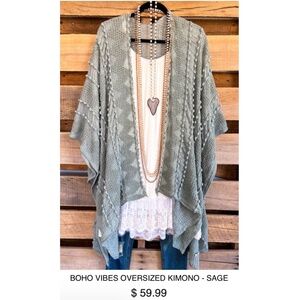 BOHO VIBES OVERSIZED KIMONO - SAGE